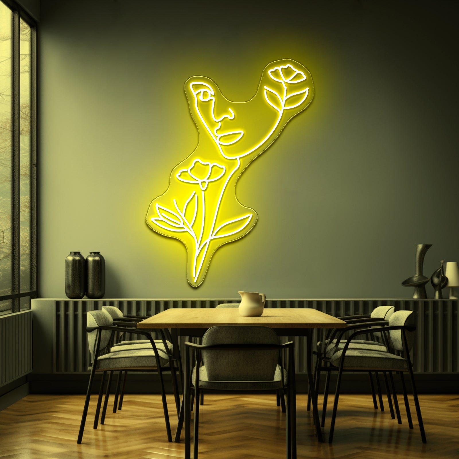 Nature Woman Head Line Art Female Face Art Print Wall Artwork Neon Signs | Shineneon