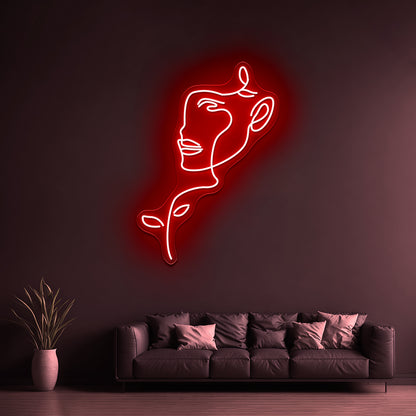 Nature Woman Head Line Art Female Face Wall Artwork Neon Signs