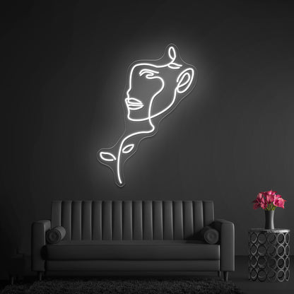 Nature Woman Head Line Art Female Face Wall Artwork Neon Signs