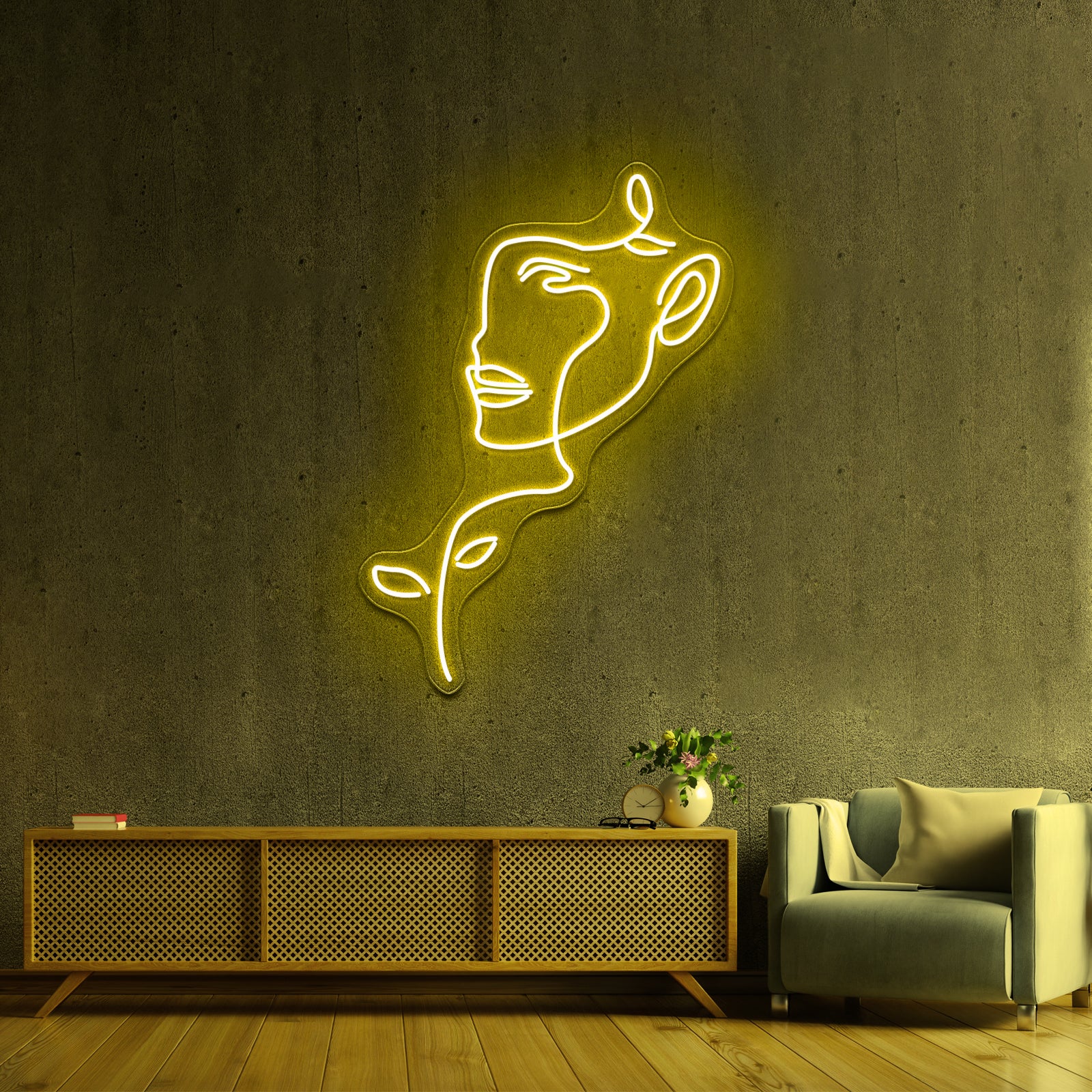 Nature Woman Head Line Art Female Face Wall Artwork Neon Signs | Shineneon