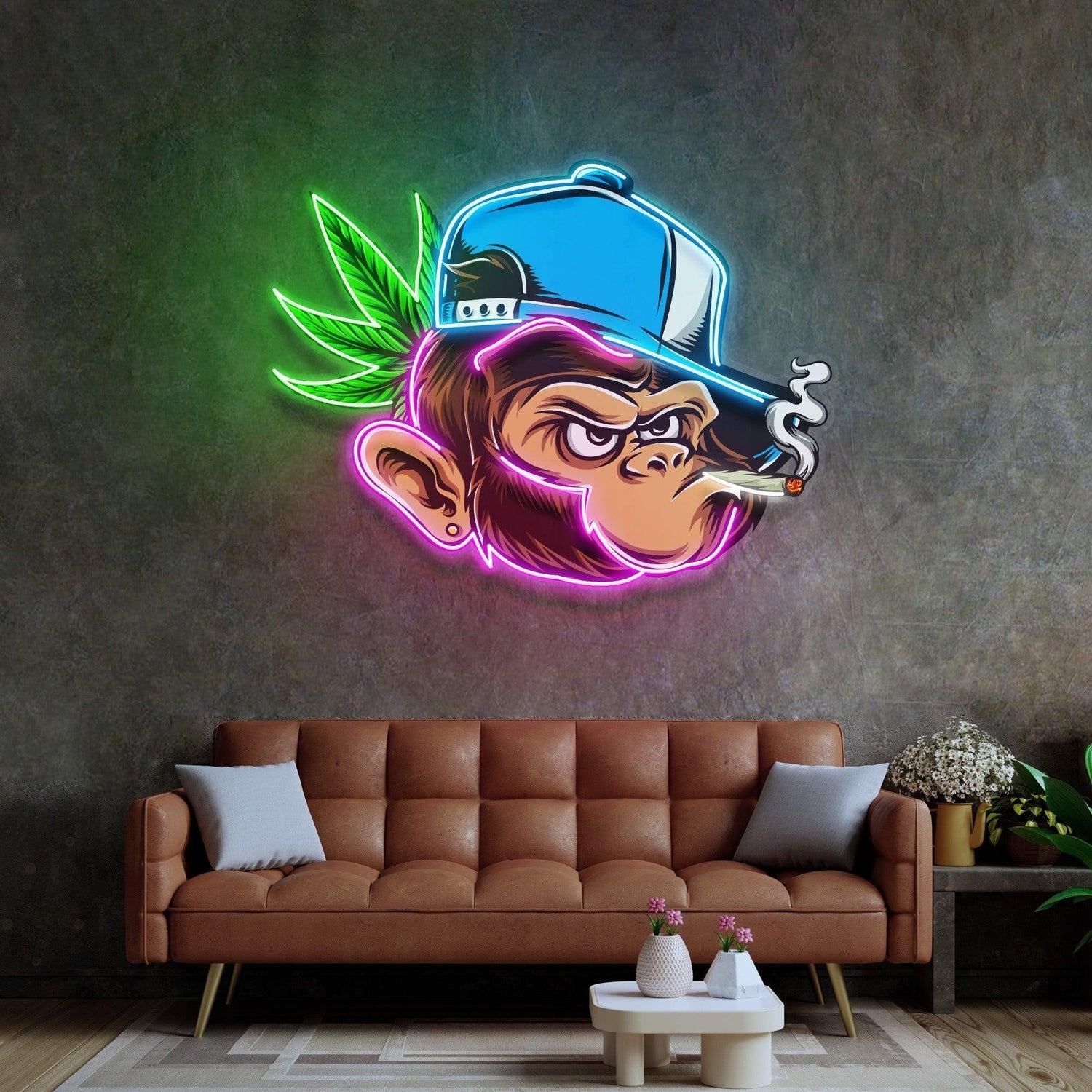 Naughty Monkey Blue Green Pink Uv Printed Led Neon Sign Artwork For Indoor Wall Decor | Shineneon