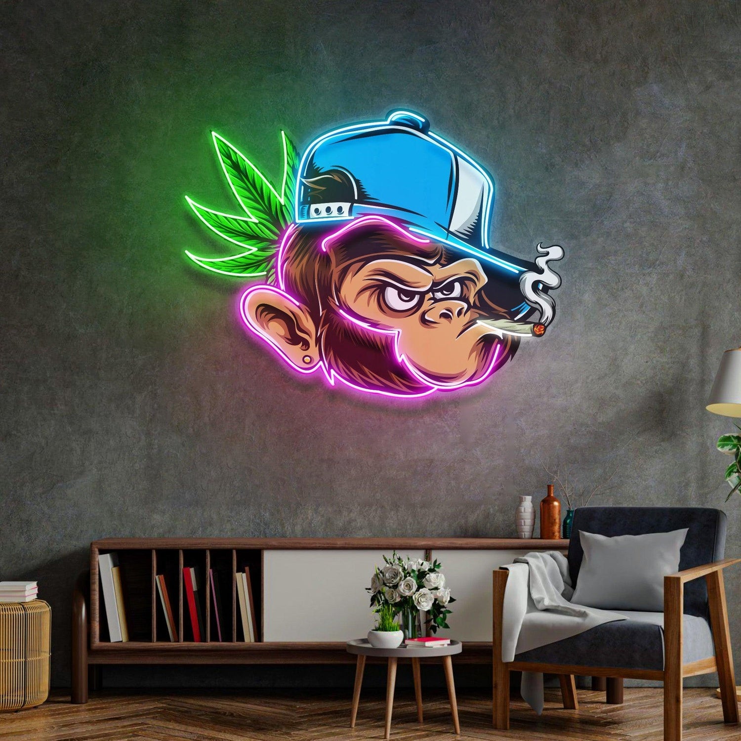 Naughty Monkey Multi-Color Cartoon Uv Printed Led Neon Sign Indoor Wall Art | Shineneon
