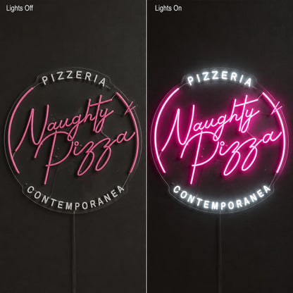 Naughty Pizza LED Neon Sign - 06 Day Night Comparison