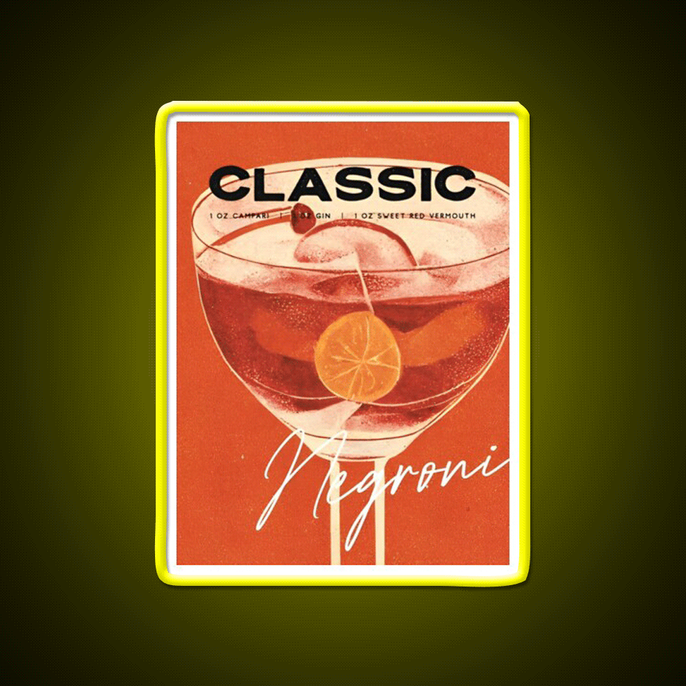 Negroni Retro Cocktail Vintage Drinks Cocktail Bar Decor Led Neon Sign Rgb Color - Custom LED neon sign front view