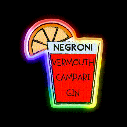 Negroni Vermouth Campari Gin Cocktail Bar Decor Led Neon Sign Rgb Color - LED neon sign close-up detail