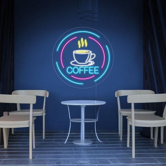 Neon Coffee Cup With Circles Led Neon Sign For Coffee Shop