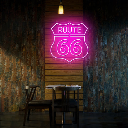 Neon Route 66 Sign Wall Decor Neon Wall Light - LED neon sign close-up detail