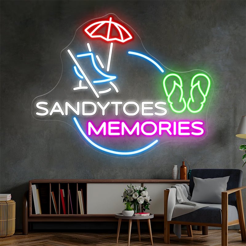 Neon sign for sandytoes and memories with flip flops - Shineneon
