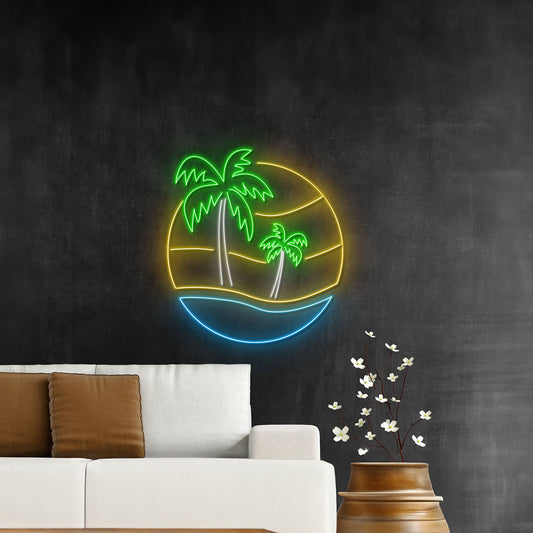 Neon Sign Wall Art Palm Tree And Sunset