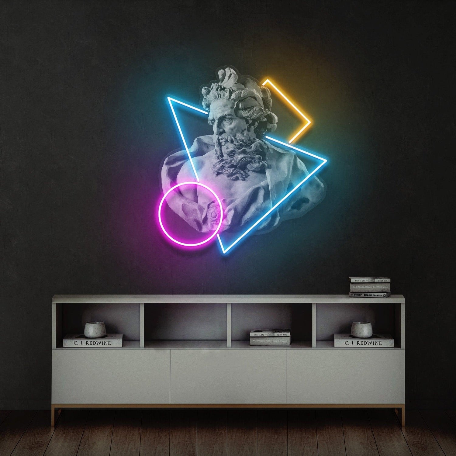 Neptune God Blue-Pink-Orange Geometric Uv Printed Led Neon Sign Art Decor | Shineneon