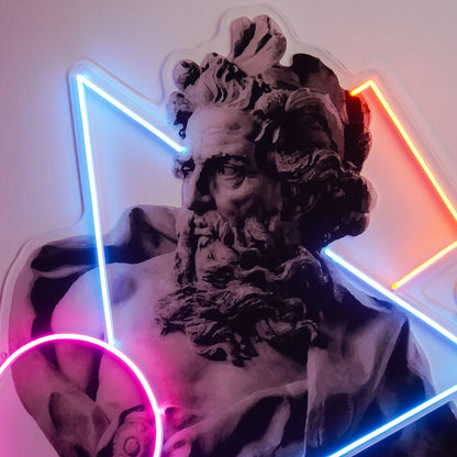 Neptune God Of The Sea Blue-Orange-Pink Geometric Uv Printed Led Neon Sign Indoor Decor | Shineneon