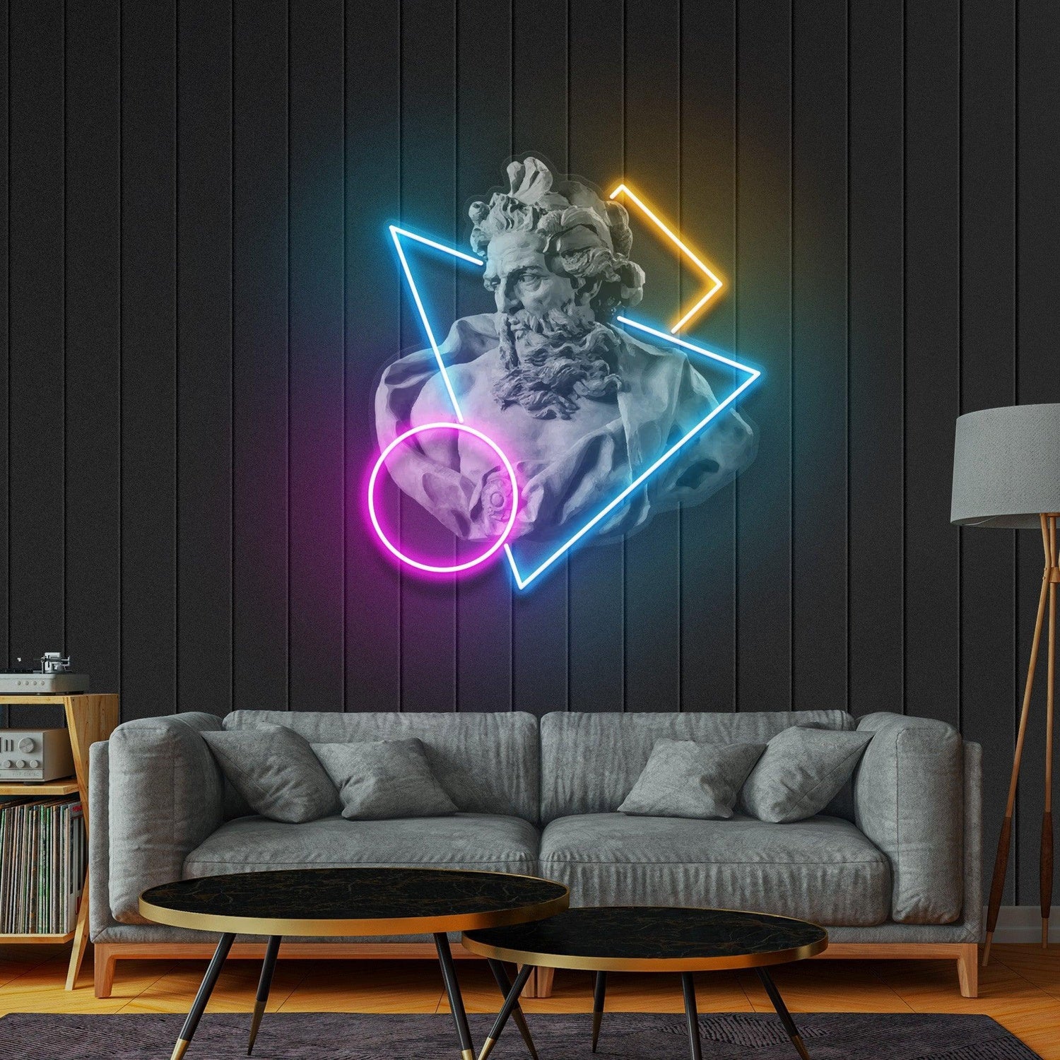 Neptune God Of The Sea Blue-Orange-Pink Geometric Uv Printed Led Neon Sign Indoor Decor | Shineneon
