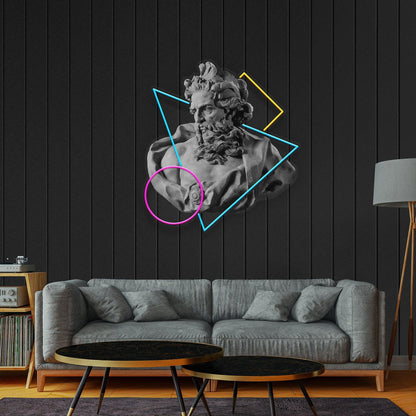 Neptune God Of The Sea Blue-Orange-Pink Geometric Uv Printed Led Neon Sign Indoor Decor | Shineneon