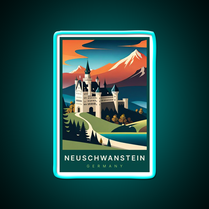 Neuschwanstein Germany Digital Art Illustration Beer Bar Decor Led Neon Sign Rgb Color - Size and dimension reference