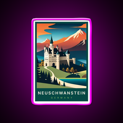 Neuschwanstein Germany Digital Art Illustration Beer Bar Decor Led Neon Sign Rgb Color - Neon sign mounted on wall in room