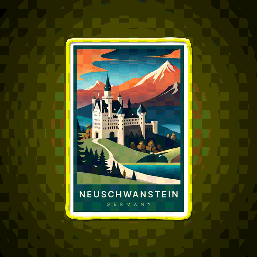 Neuschwanstein Germany Digital Art Illustration Beer Bar Decor Led Neon Sign Rgb Color - Custom LED neon sign front view