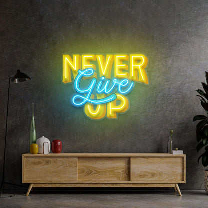 Never Give Up Dual-Tone Yellow Blue Uv Printed Led Neon Sign For Home Studio Decor | Shineneon