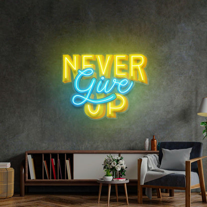 Never Give Up Dual-Tone Yellow Blue Uv Printed Led Neon Sign For Home Studio Decor | Shineneon