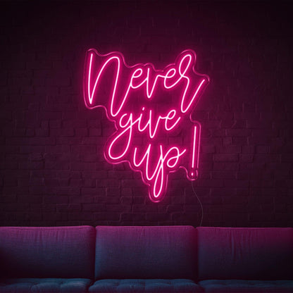 Never Give Up Warm Yellow Script Led Neon Sign For Home Studio Decor | Shineneon