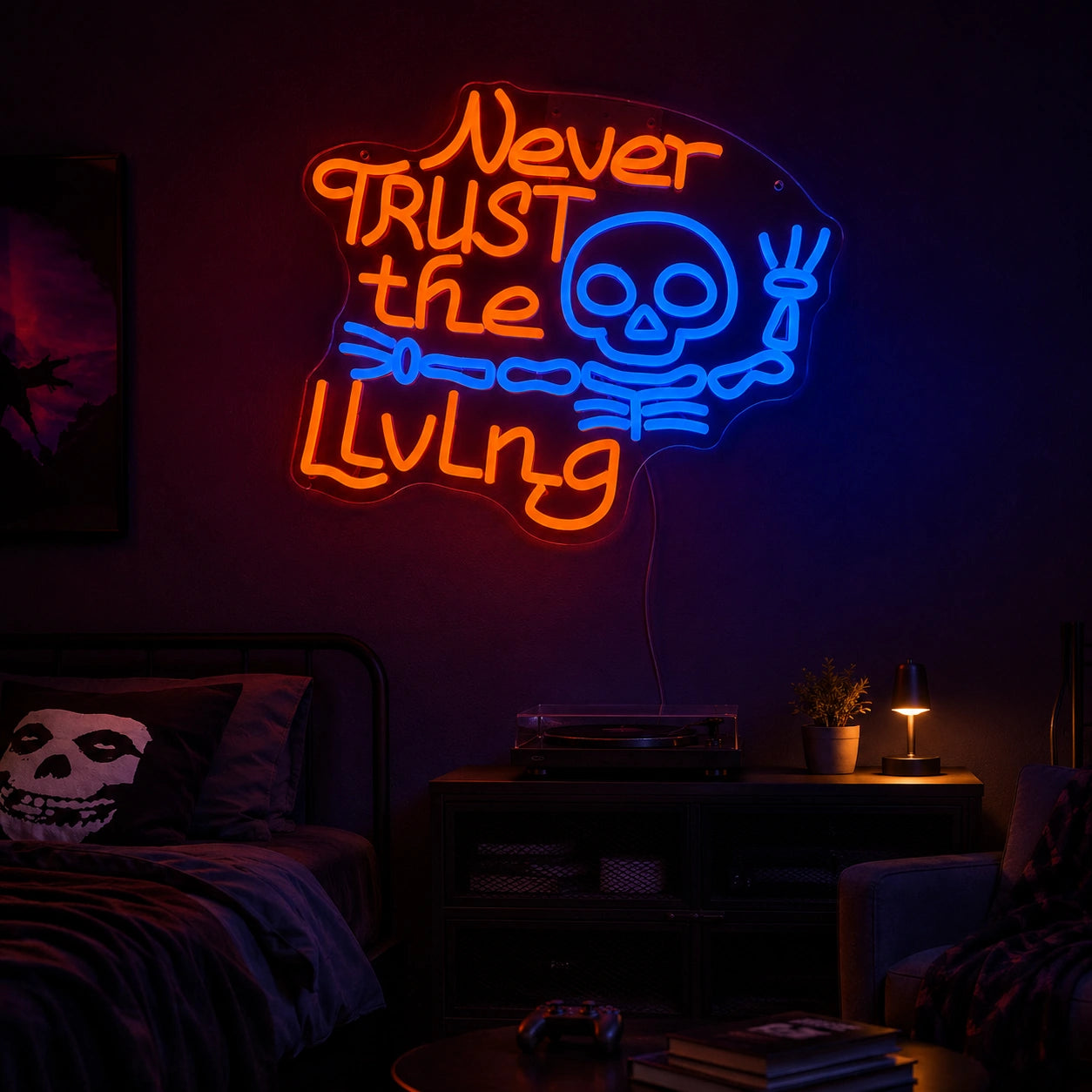 Never Trust The Living Skeleton LED Neon Sign real lifestyle scene