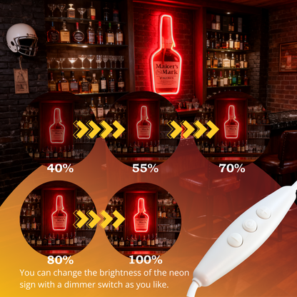 Whiskey USB LED Neon Sign - Bourbon Bar Light for Man Cave & Home Wall Decor