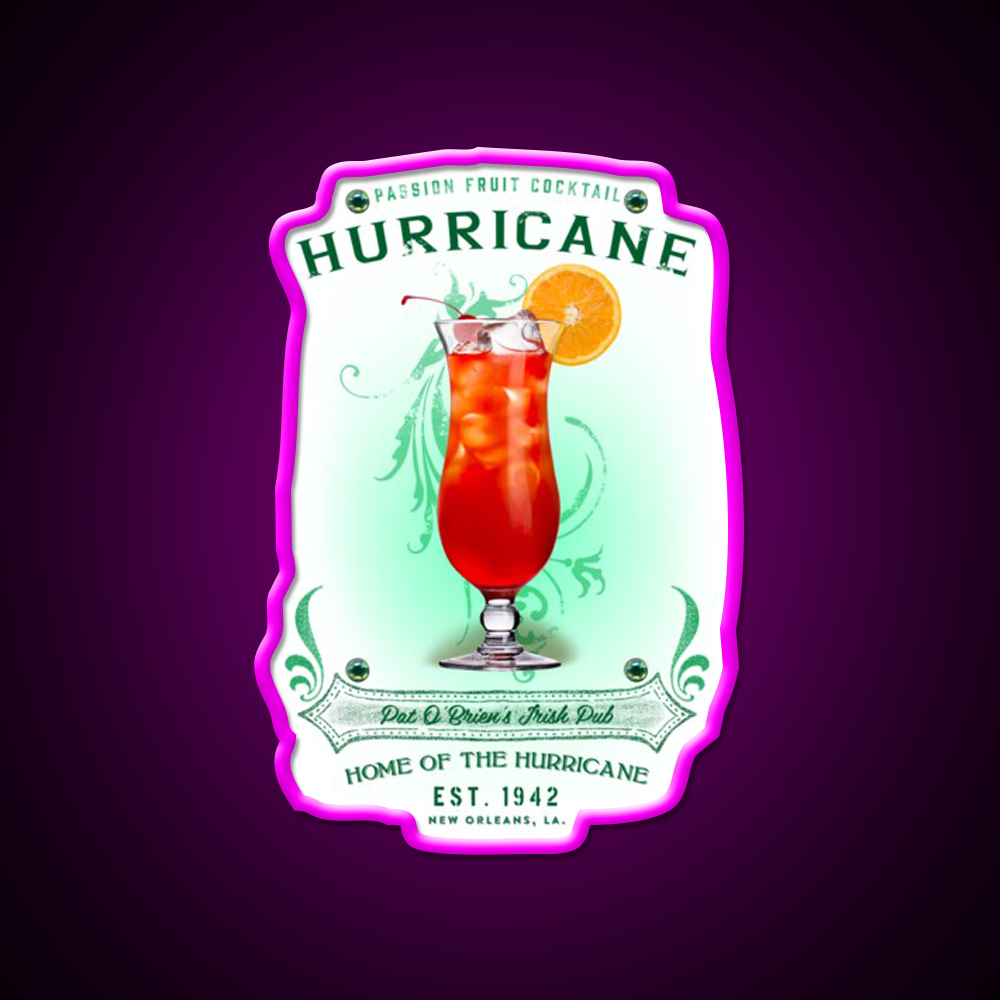 New Orleans Hurricane Cocktail Bar Decor Led Neon Sign Rgb Color - Neon sign mounted on wall in room