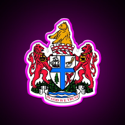 New Westminster Coat Of Arms Asian Cultural Led Neon Sign Rgb Color - Neon sign mounted on wall in room