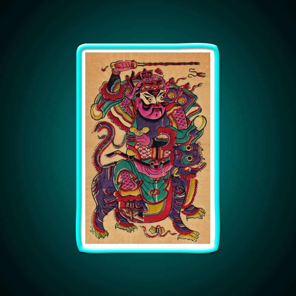 New Year Picture Of Door God Zhao Gongming Led Neon Sign Chinese Food Rgb Color