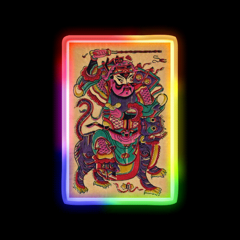New Year Picture Of Door God Zhao Gongming Led Neon Sign Chinese Food Rgb Color