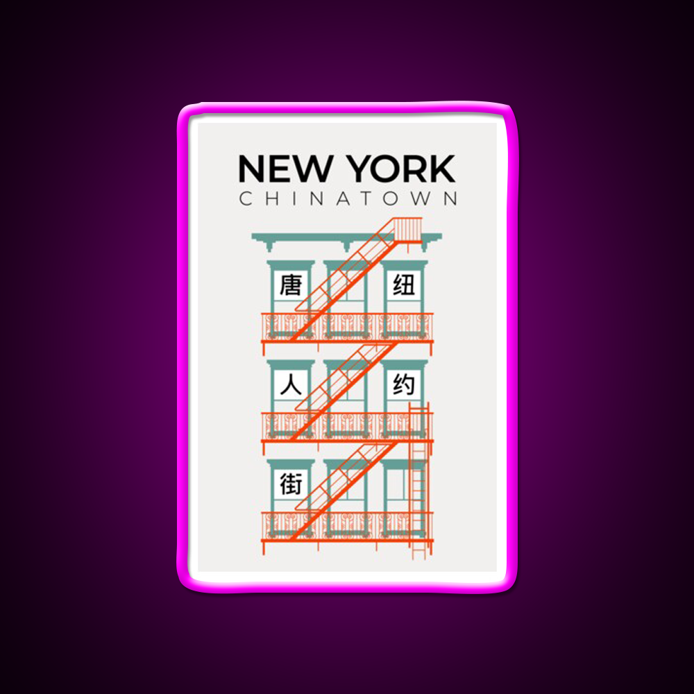 New York Chinatown Fire Escape Asian Cultural Led Neon Sign Rgb Color - Neon sign mounted on wall in room