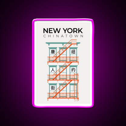 New York Chinatown Fire Escape Asian Cultural Led Neon Sign Rgb Color - Neon sign mounted on wall in room