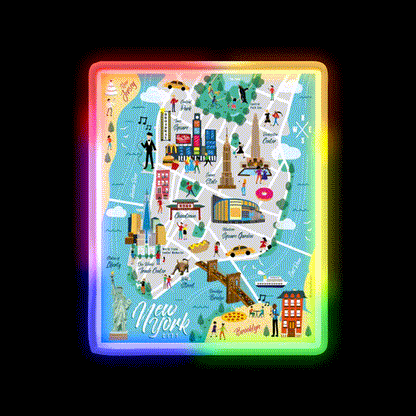 New York City Map Asian Cultural Led Neon Sign Rgb Color - LED neon sign close-up detail