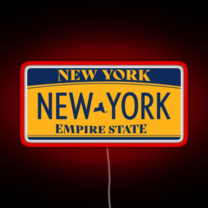 New York License Plate Sticker Rgb Neon Sign - LED neon sign close-up detail