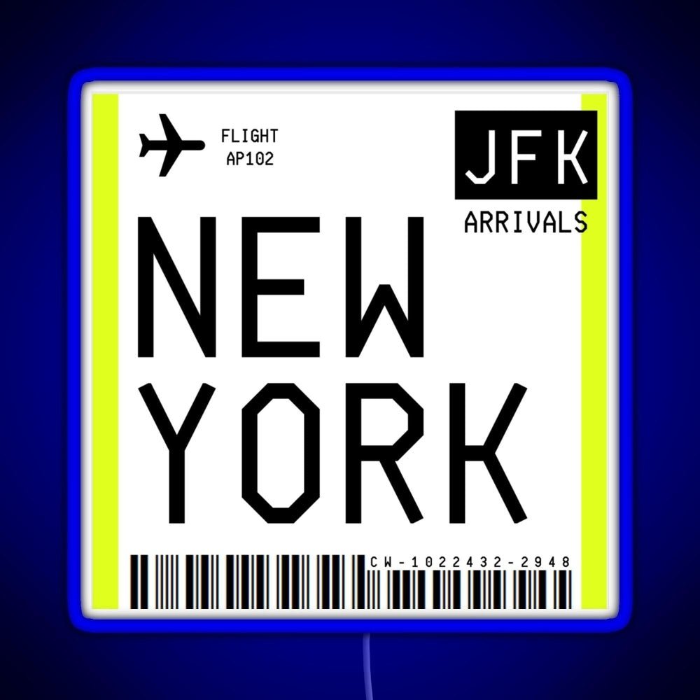 New York Mini Boarding Pass Rgb Led Neon Sign Pop Wall Art - Shineneon