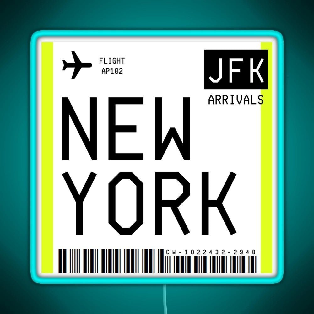 New York Mini Boarding Pass Rgb Led Neon Sign Pop Wall Art - Shineneon
