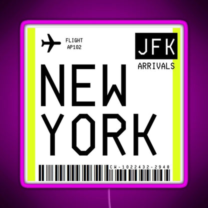 New York Mini Boarding Pass Rgb Led Neon Sign Pop Wall Art - Shineneon