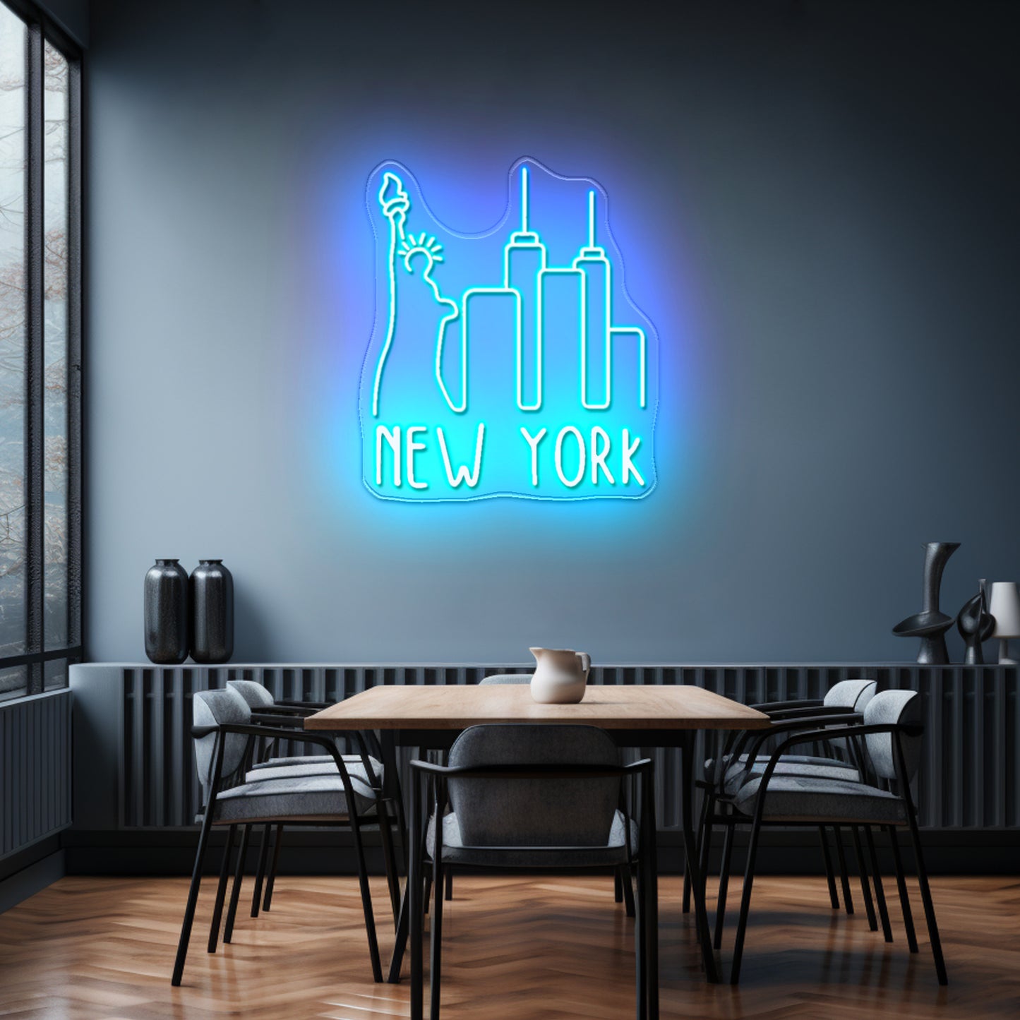 New York Sky Line Neon Sign Wall Art