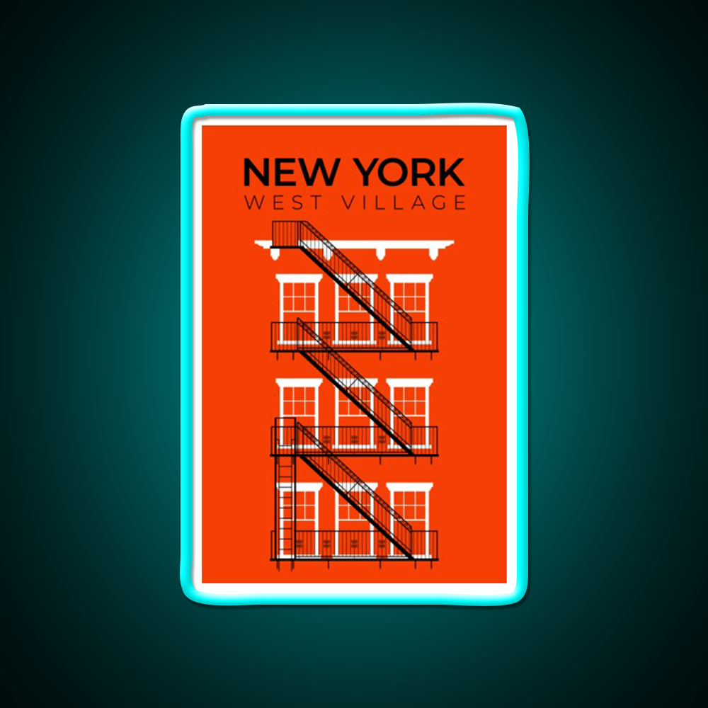 New York West Village Fire Escape Asian Cultural Led Neon Sign Rgb Color - Size and dimension reference
