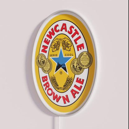 Newcastle Brown Ale Beer Rgb Led Neon Sign - Neon sign mounted on wall in room