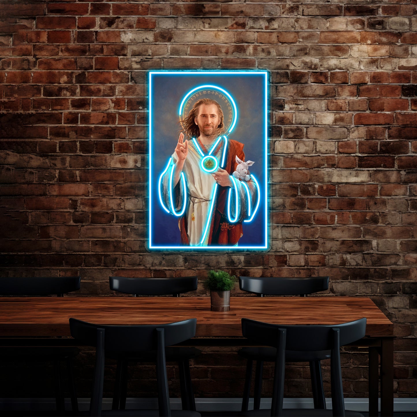 Nicolas Cage Saint Original Religious Painting Artwork Neon Sign Led