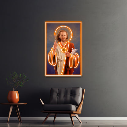 Nicolas Cage Saint Original Religious Painting Artwork Neon Sign Led