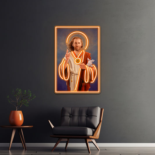 Nicolas Cage Saint Original Religious Painting Artwork Neon Sign Led