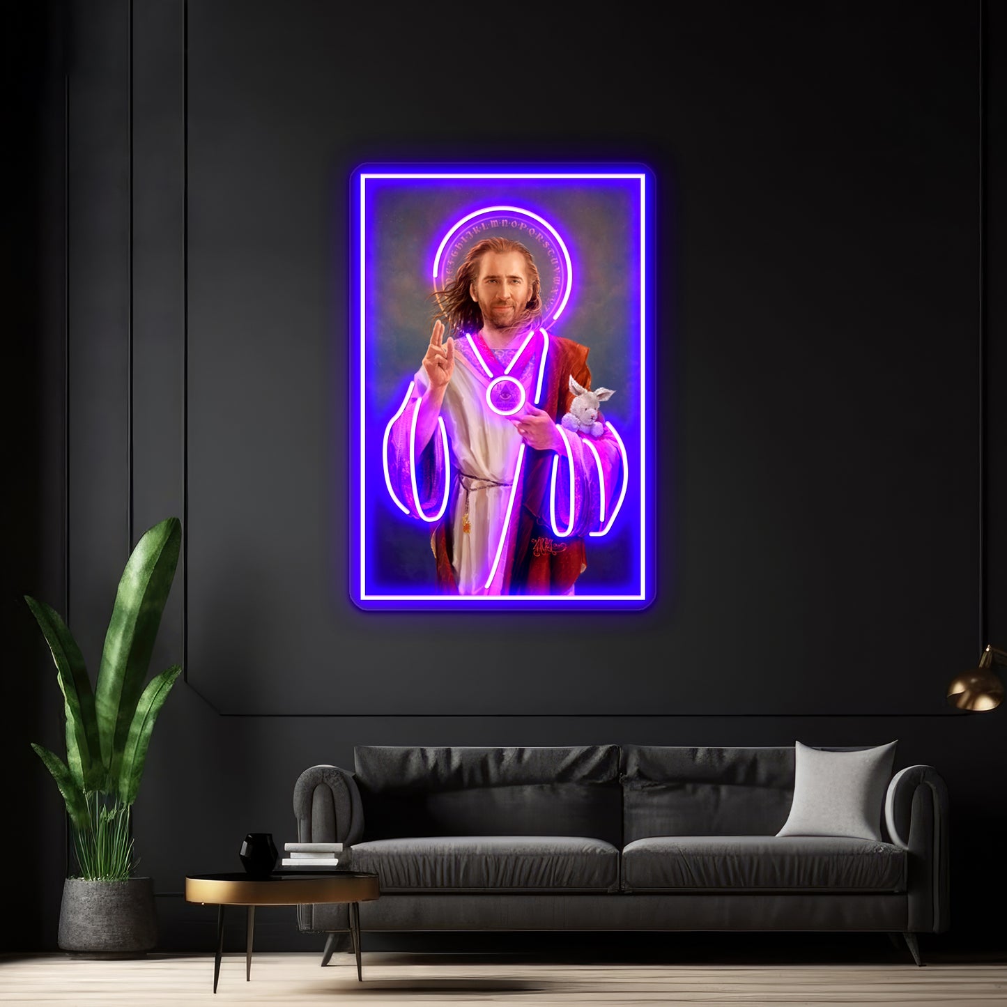 Nicolas Cage Saint Original Religious Painting Artwork Neon Sign Led