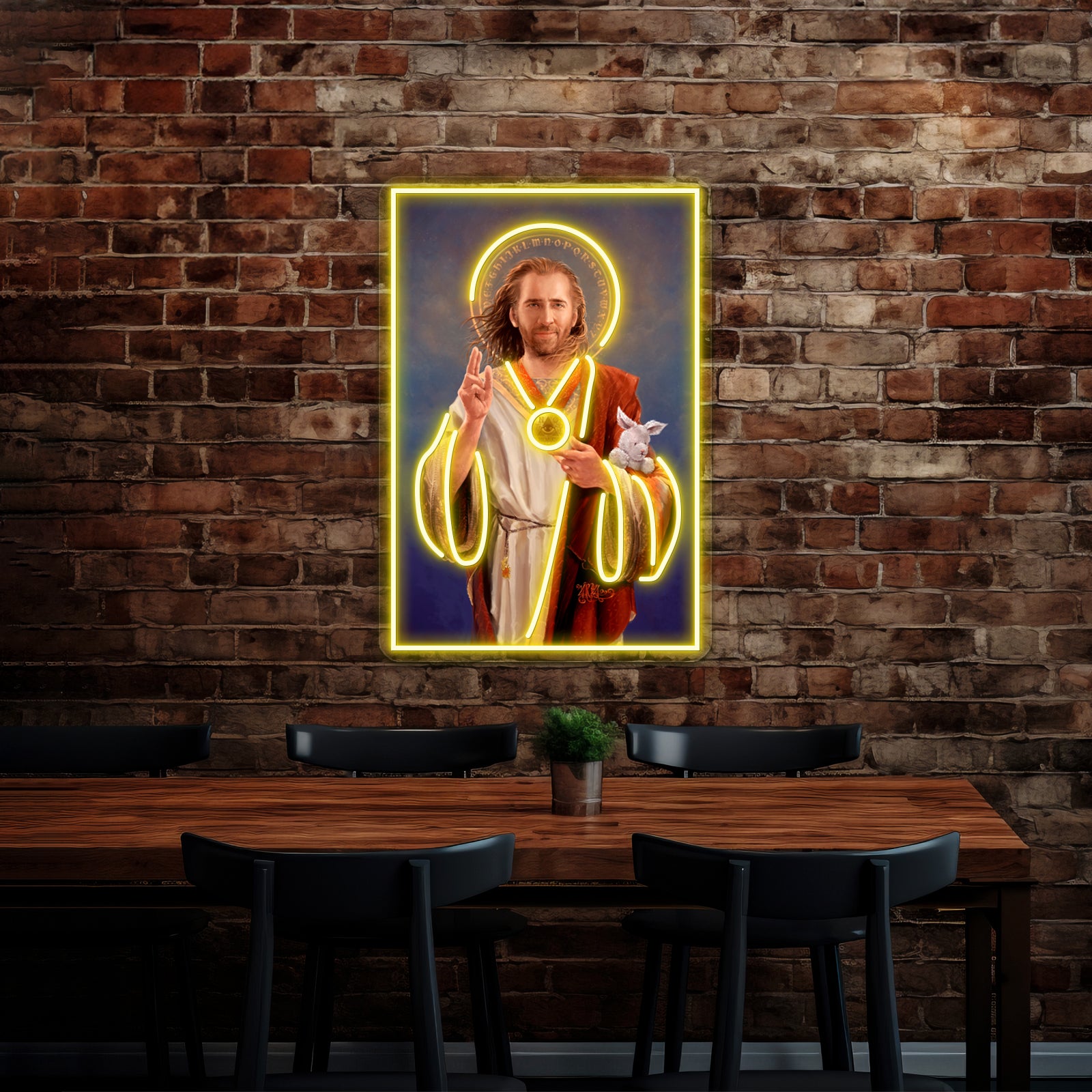 Nicolas Cage Saint Original Religious Painting Artwork Neon Sign Led | Shineneon