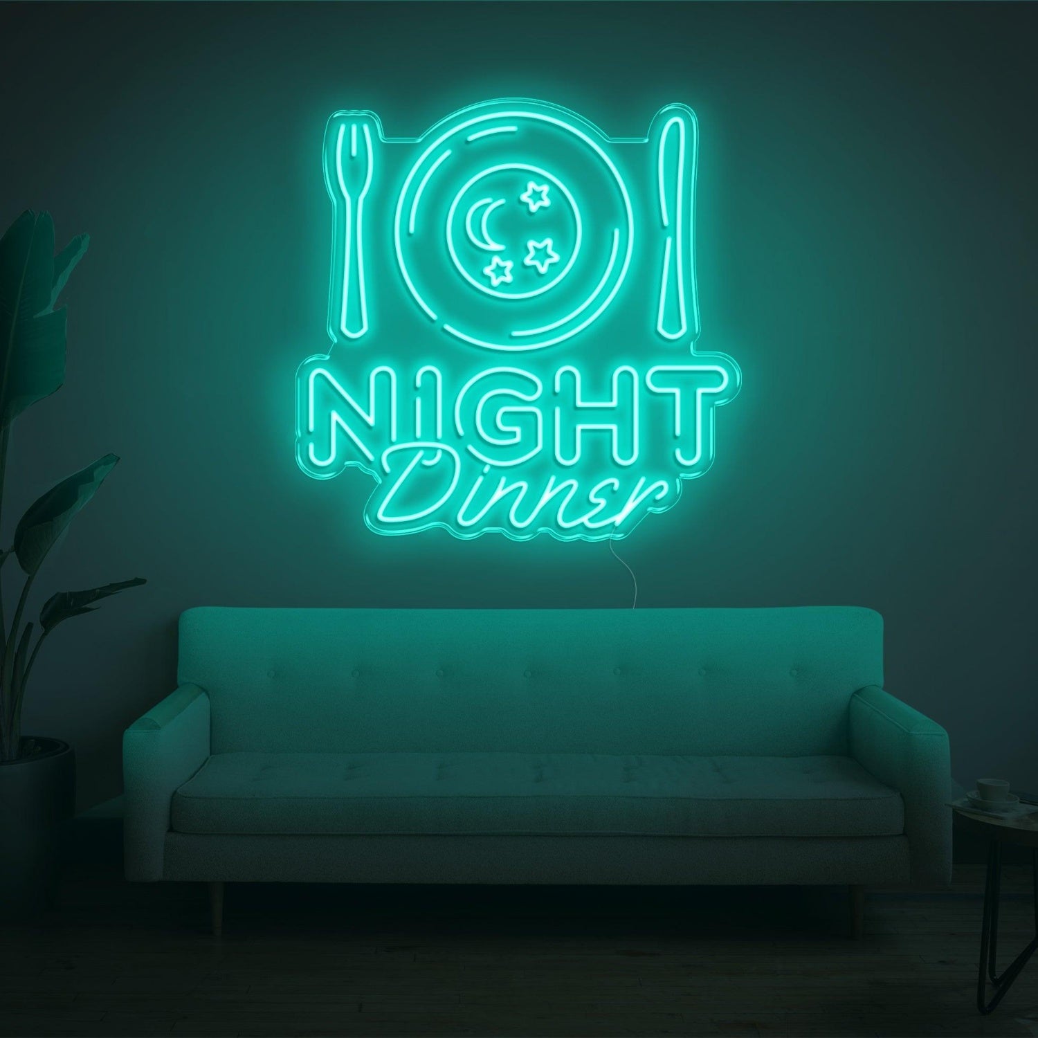 Night Dinner Light Blue Moon Stars Led Neon Sign | Shineneon