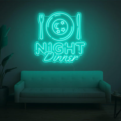 Night Dinner Light Blue Moon Stars Led Neon Sign | Shineneon