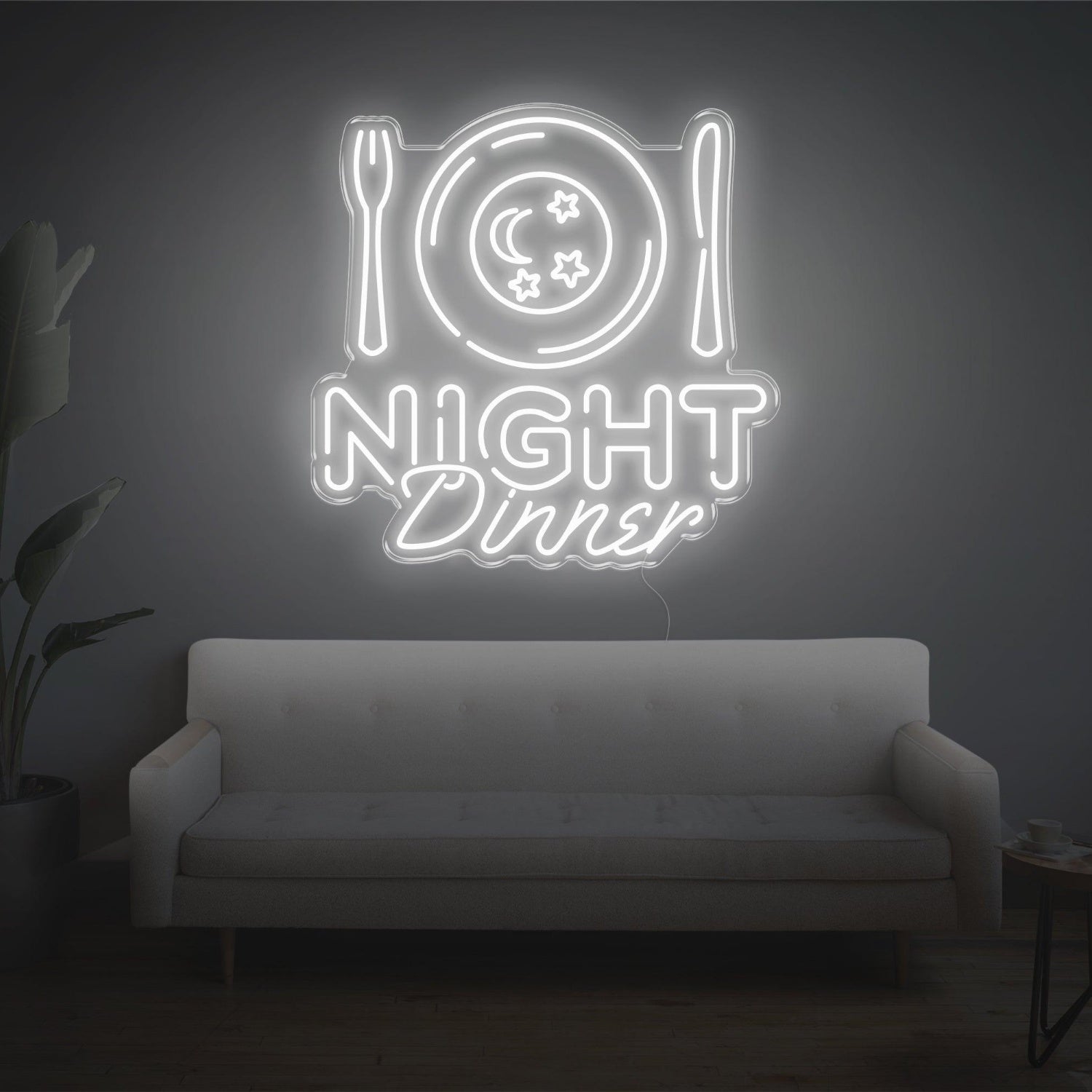 Night Dinner Light Blue Moon Stars Led Neon Sign | Shineneon