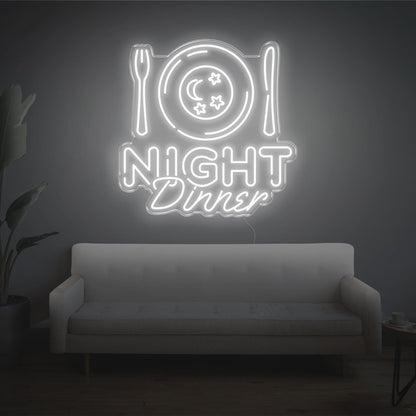 Night Dinner Light Blue Moon Stars Led Neon Sign | Shineneon