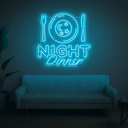Night Dinner Light Blue Moon Stars Led Neon Sign | Shineneon