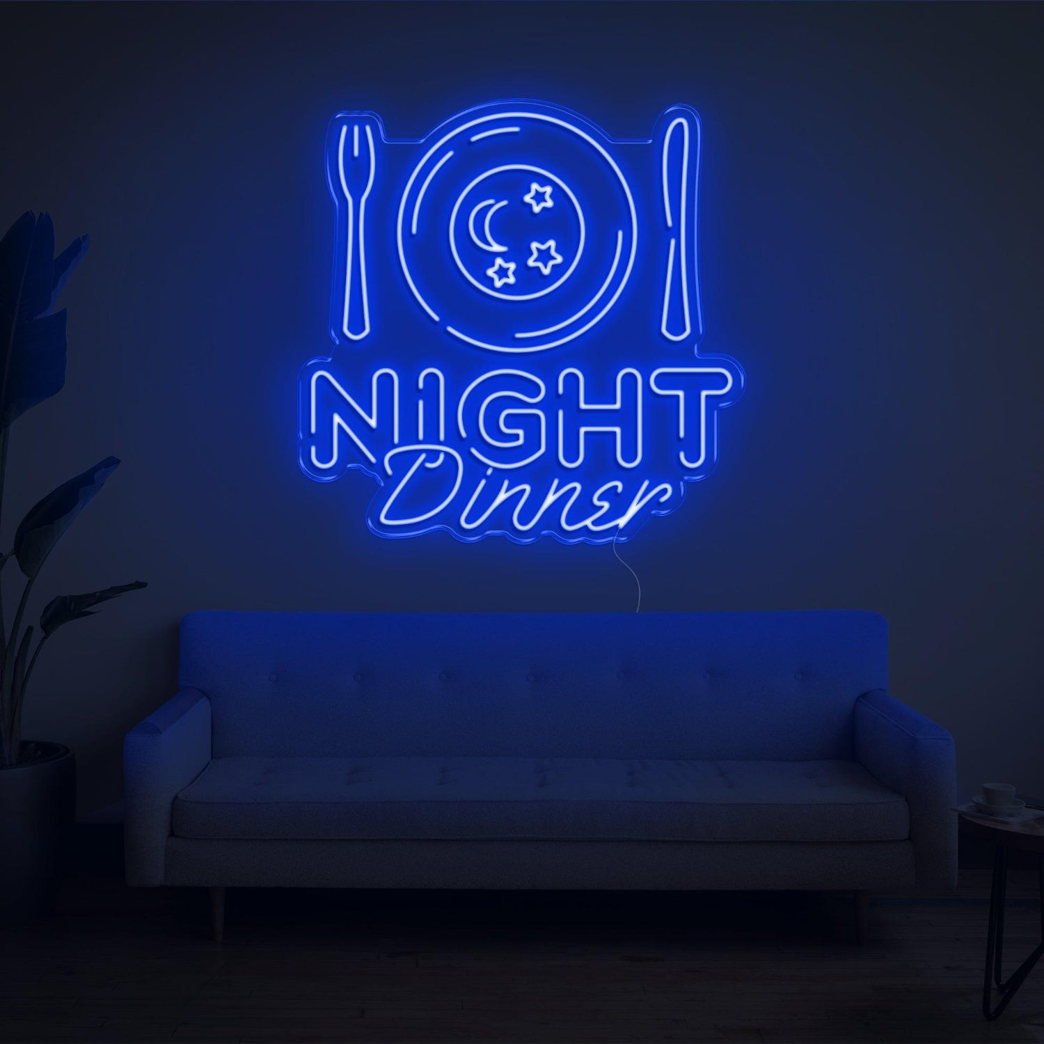 Night Dinner Light Blue Moon Stars Led Neon Sign | Shineneon
